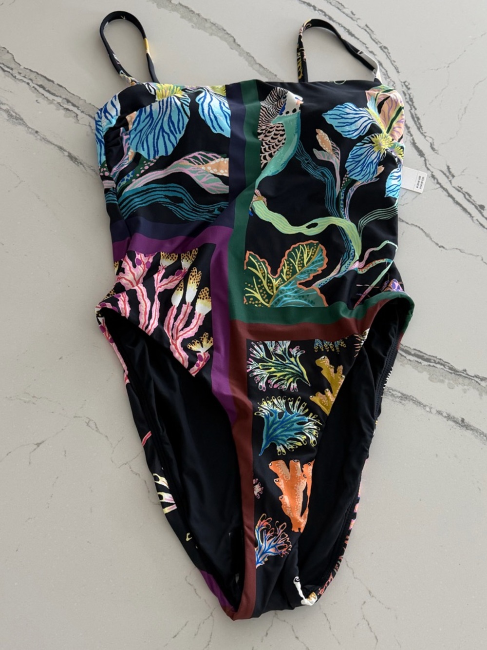 Celandine x Sarah Gordon One-Piece Swimsuit with Bright Tropical Accents Sz L